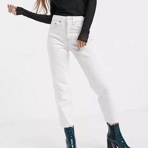Topshop High Waist Straight Leg Raw Hem Jeans in Off White